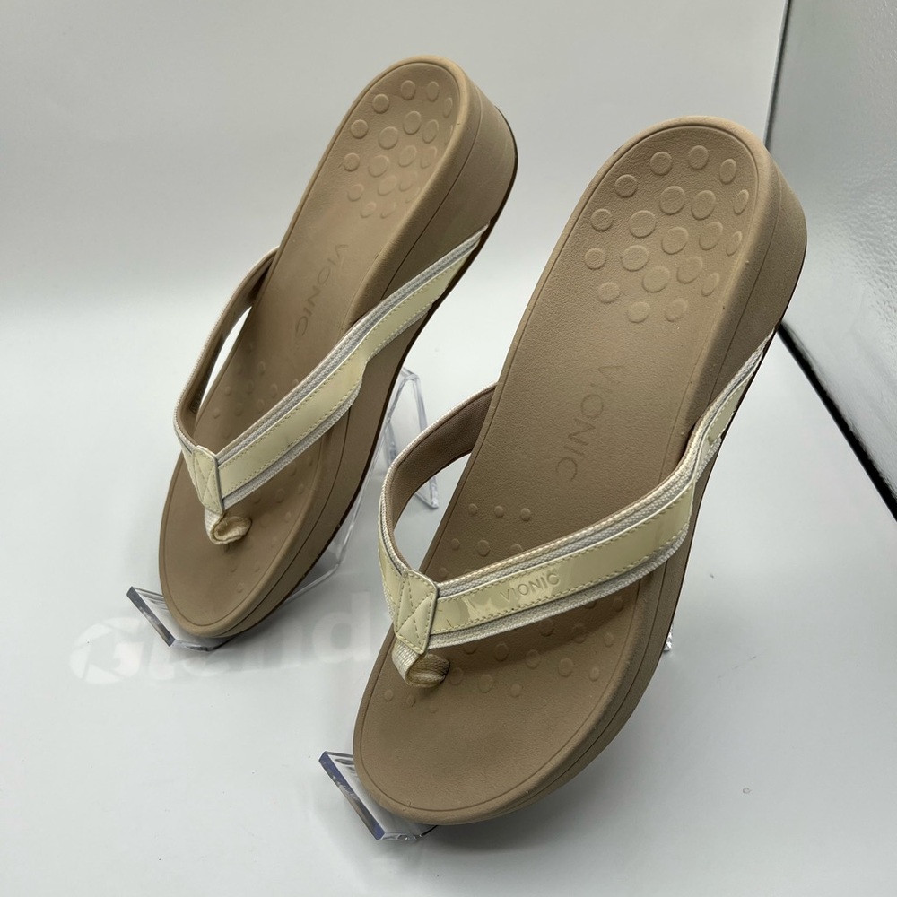 Vionic High Tide Platform Flip Flops Metallic Ivo… - image 1